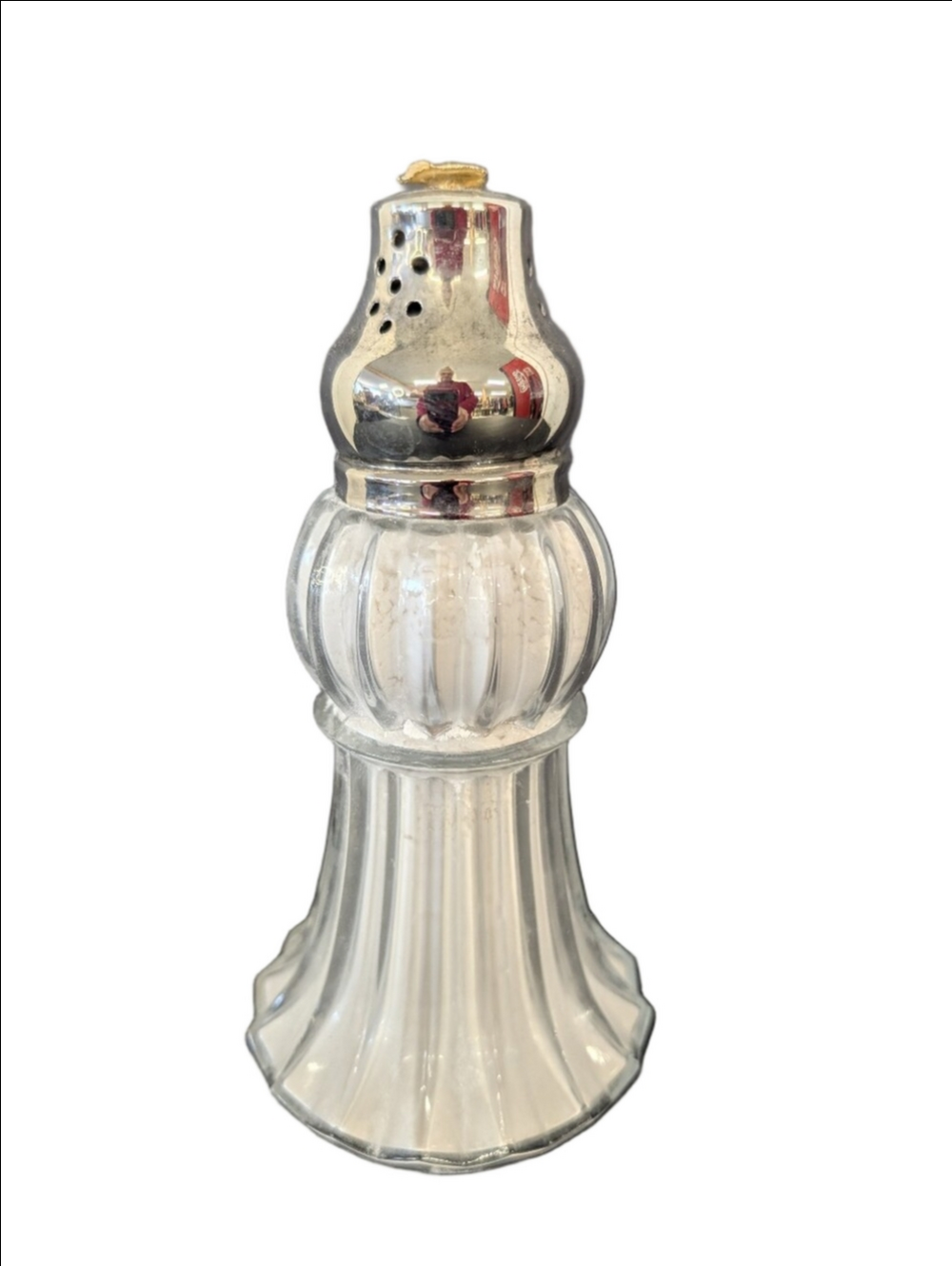 Vintage  Bathroom Powder Shaker with Silver-Tone Top - Clear & Silver
